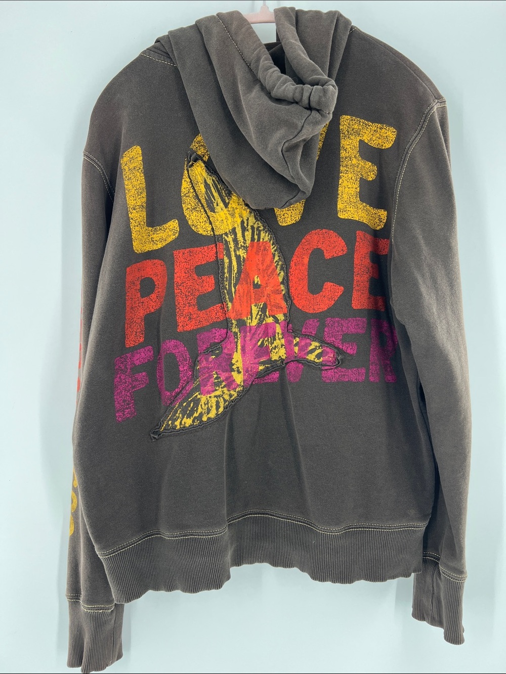 Vintage GAP Brown Hoodie Peace Love Forever San Francisco Graphic y2k Streetwear